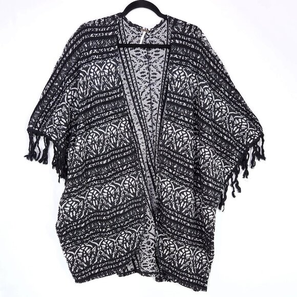 Free People Duster Womens Large Fringe Boho Kimono Jacket Open Front Oversized - Picture 1 of 12